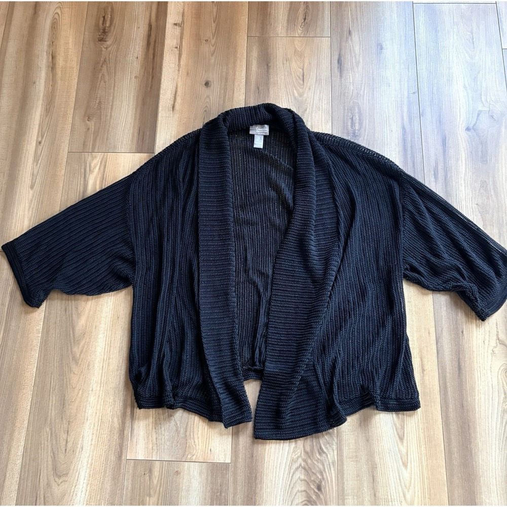 Travelers Collection By Chico's Cardigan Black Mesh Summer Beach Sweater 3 Or 16